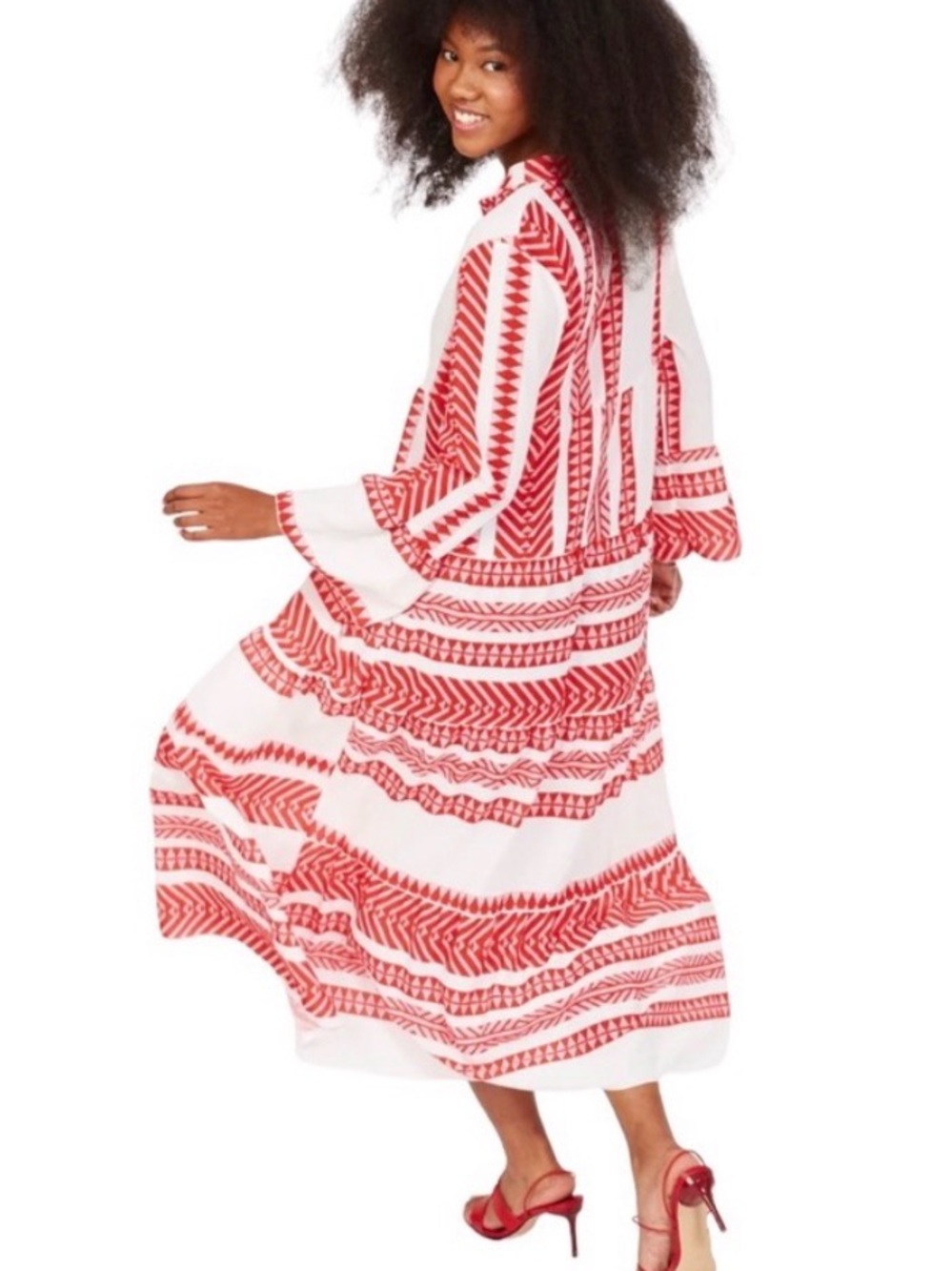 NWOT Silk & Salt Large Red & White Summer Of Love Bohemian Tiered Maxi Dress - Picture 7 of 11